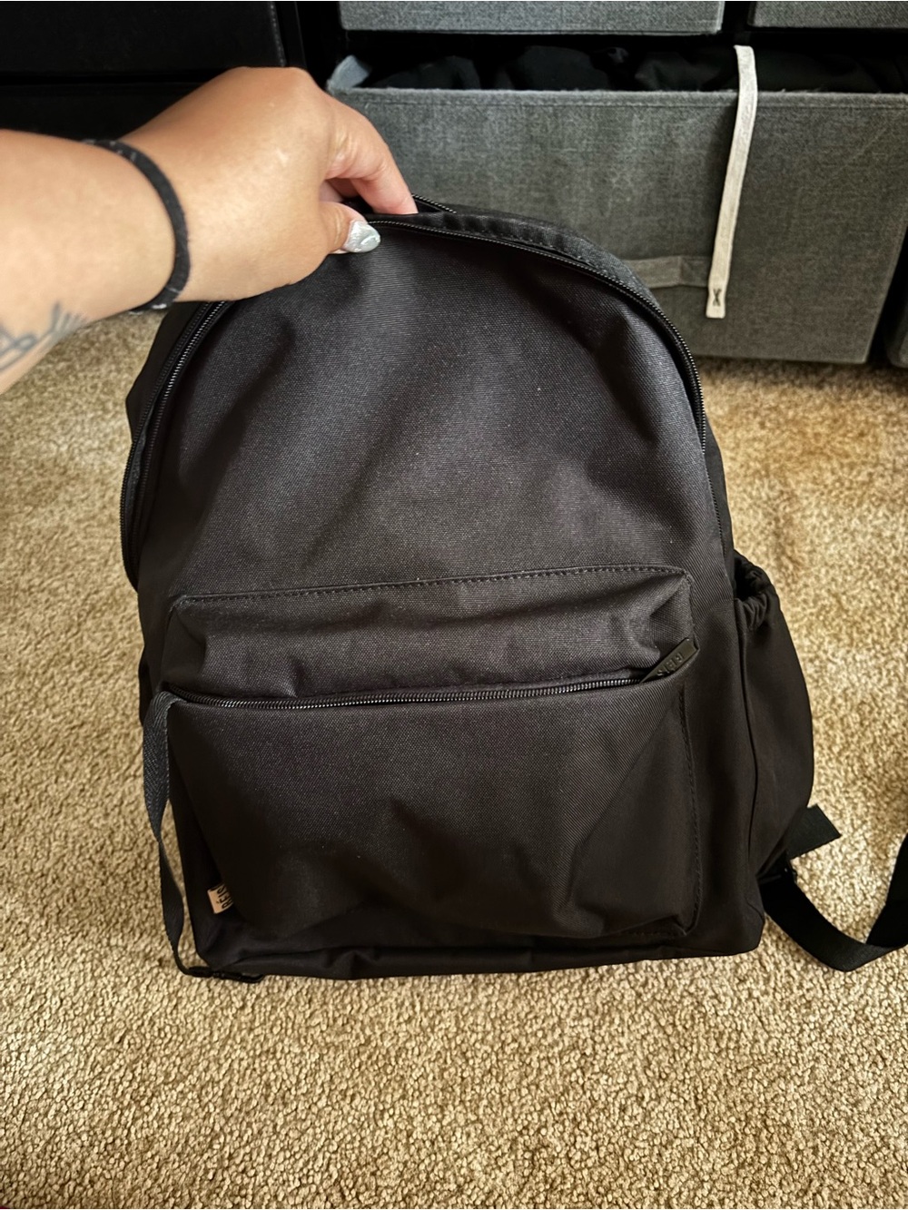 BEIS Black Everyday Backpack with Front Zip Pocket